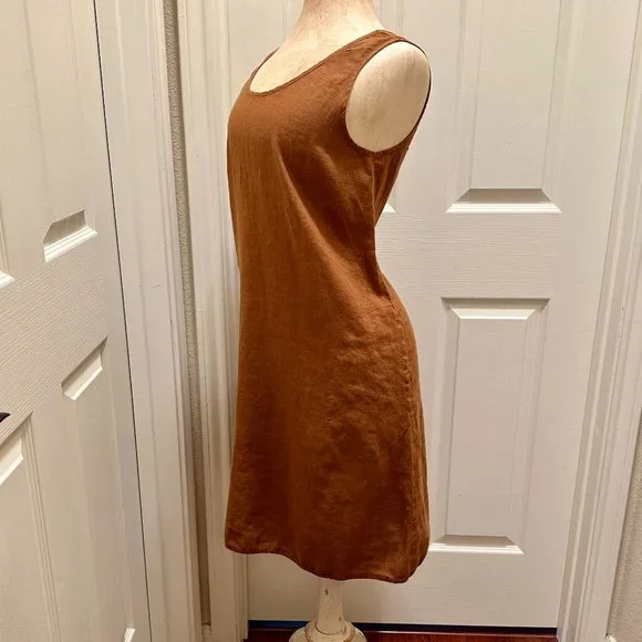Chic Chico's Design 100% Linen Sleeveless Brown Midi Dress Size 1( USA M/8) - Picture 9 of 12